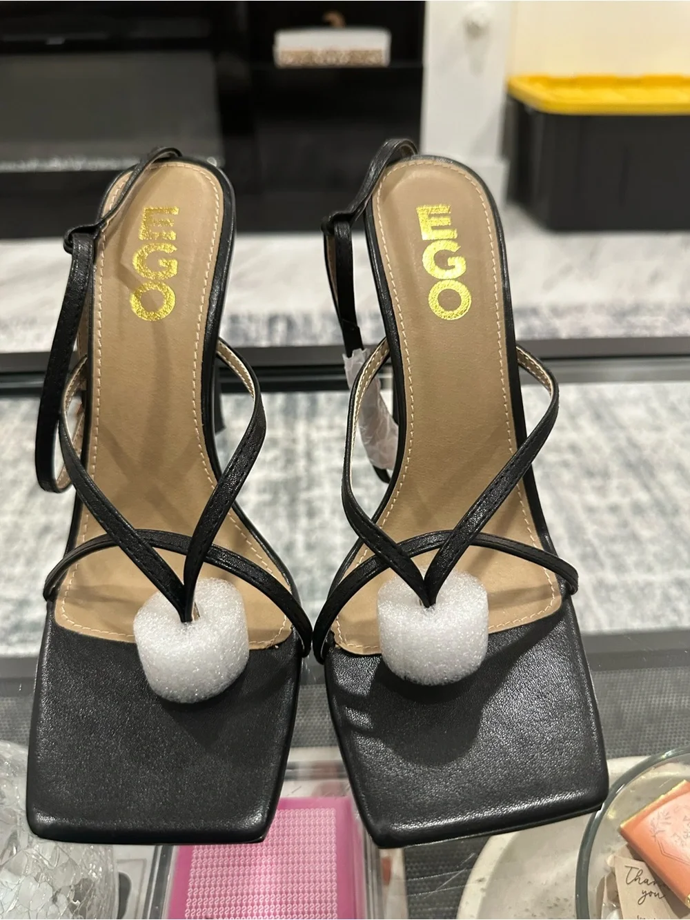 EGO Minimal Strappy Square-Toe Heels - Black & White